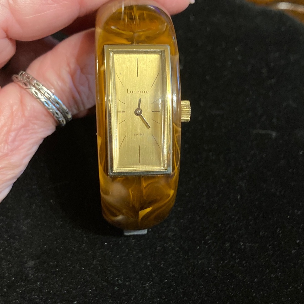 Lucerne Vintage gold tone trim watch working , acrylic wear marks Swiss